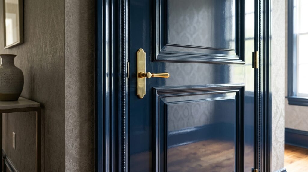 high gloss trim painting; gloss painted doors; reflective wall finishes; detailed surface preparation