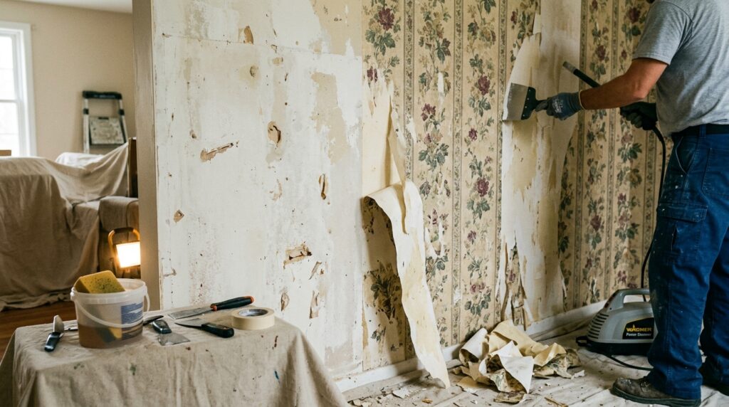 wallpaper stripping Manhattan; adhesive removal; walls after wallpaper; repaint after wallpaper removal